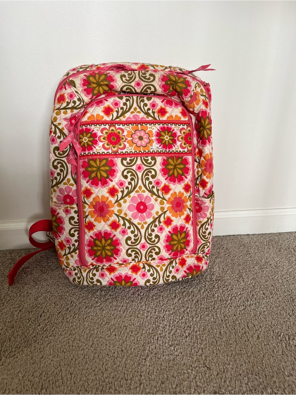 Vera Bradley Floral Quilted Pink and Orange Laptop Backpack